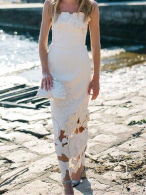 Leo Lin Rayna Floral-Appliquéd Crepe Dress